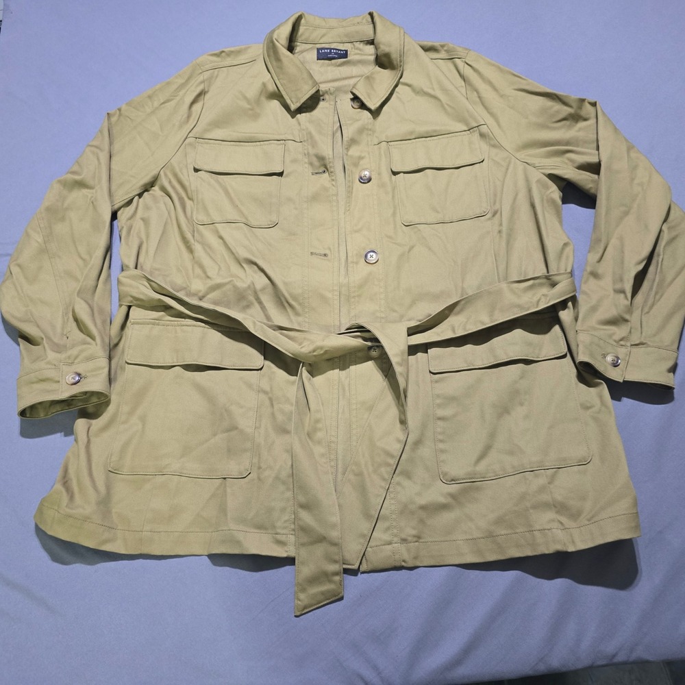 Lane Bryant Field Jacket Womens 18 Olive Tan Belted Cargo Utility Safari Coat